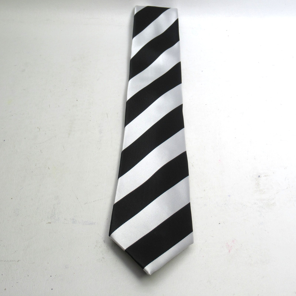 Puccini Neck Tie Men 58 in Microfiber Black White Diagonal Striped Classic